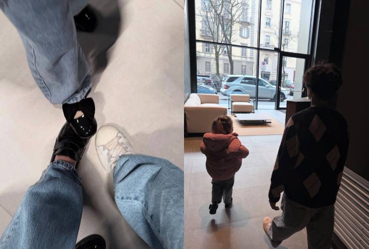 Foto dei piedi di Belen e dei suoi figli e scatto di Santiago e Luna di spalle